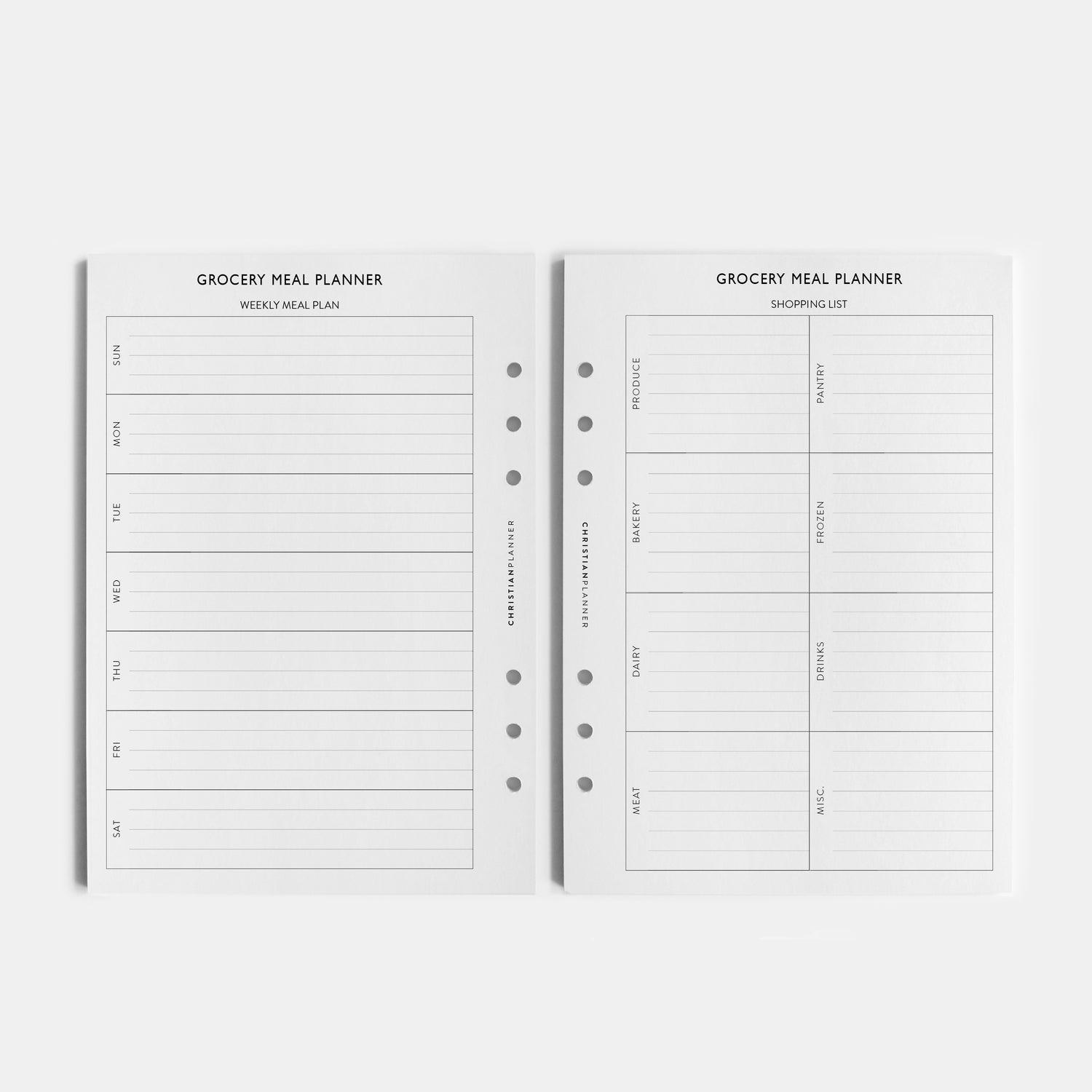 Meal Planning &amp; Grocery  -  A5 Ring Bound Insert